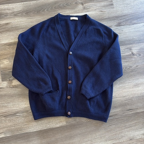 MCM Vtg Gleneagles Knitwear Co. 100% Cashmere Cardigan Navy Blue Scotland Rare - Picture 11 of 14